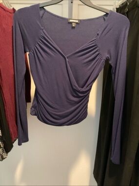 Express Long Sleeve Wrap-Style Top in Deep Purple
